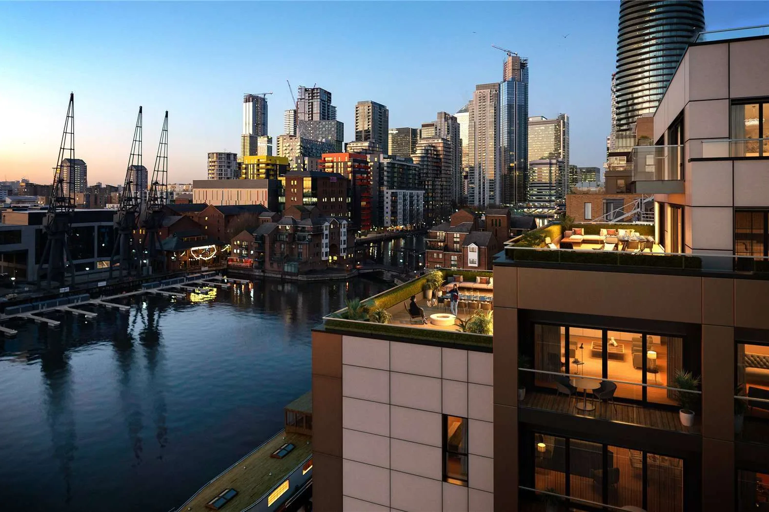 Dock East waterfront residential development in Canary Wharf
